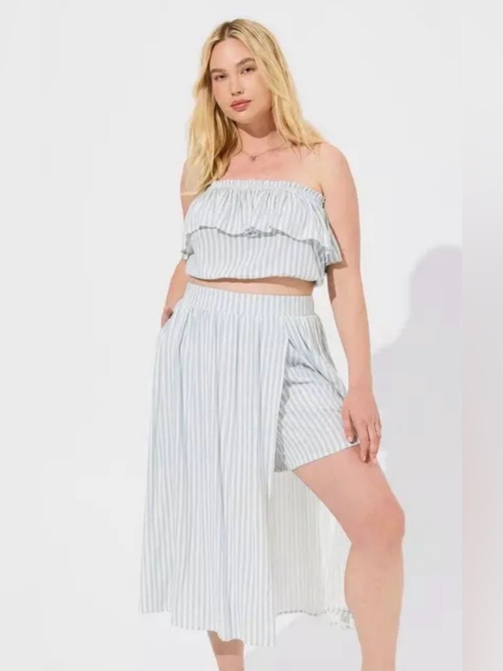 Torrid Striped Light Blue & White Midi Skirt set 3X